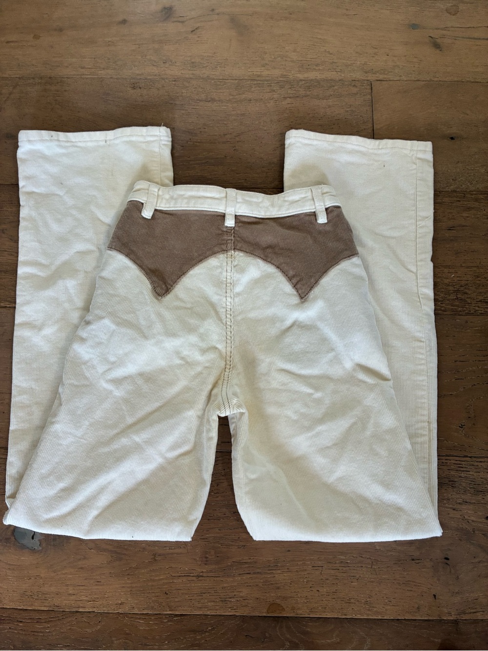 Glassons Cream Corduroy Pants with Brown Waist Panel size 6